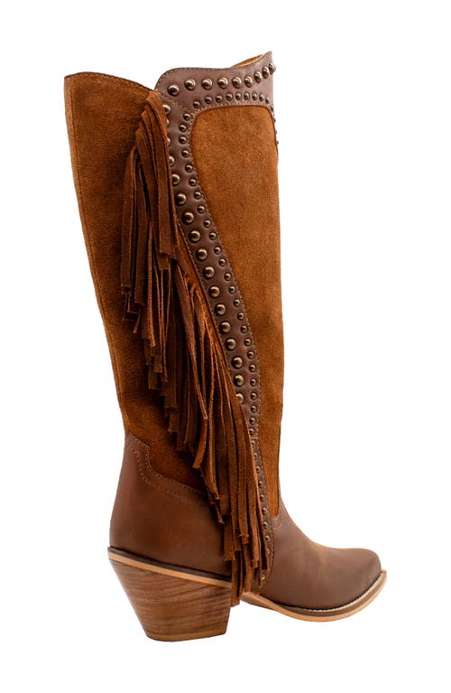 Volatile Palomino Fringe Knee High Western Boot In Brown