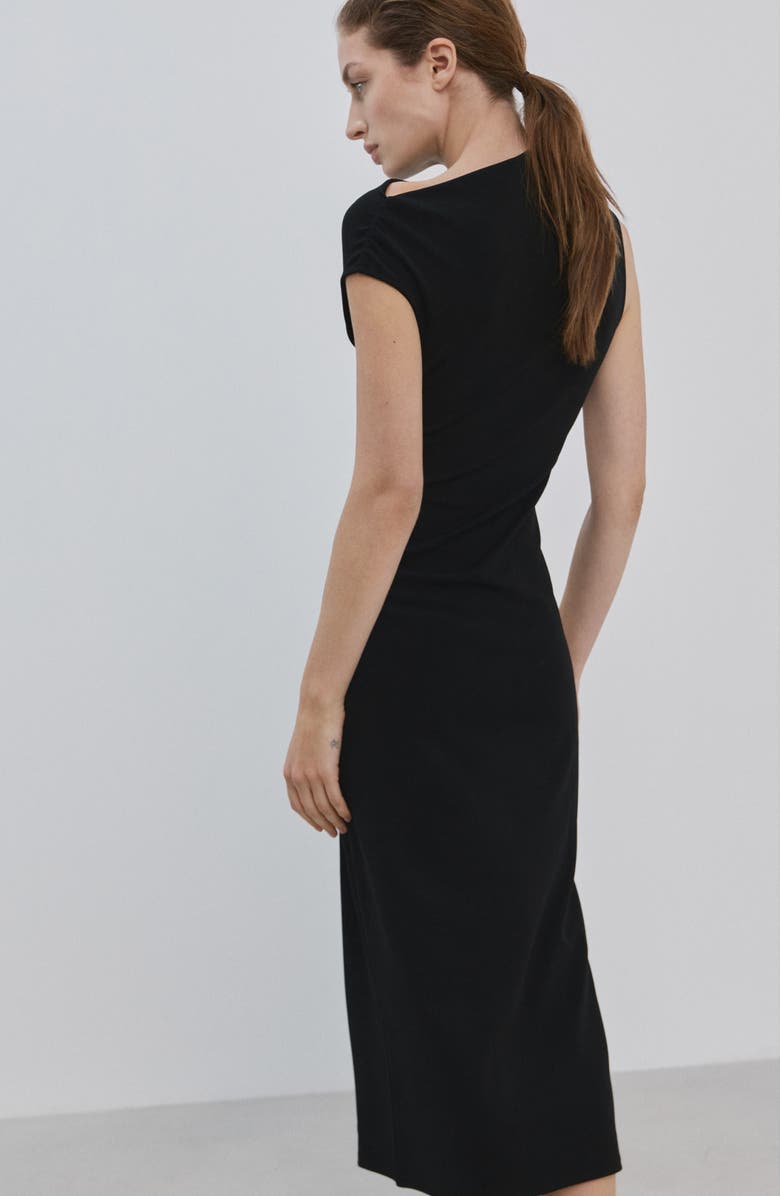 MANGO Asymmetric Midi Sheath Dress, Alternate, color, Black