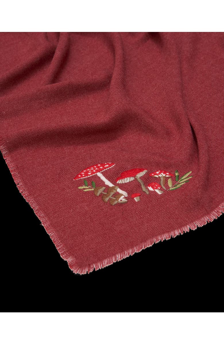 Fable England Mushroom Embroidered Burgundy Pashmina Scarf, Alternate, color, Red