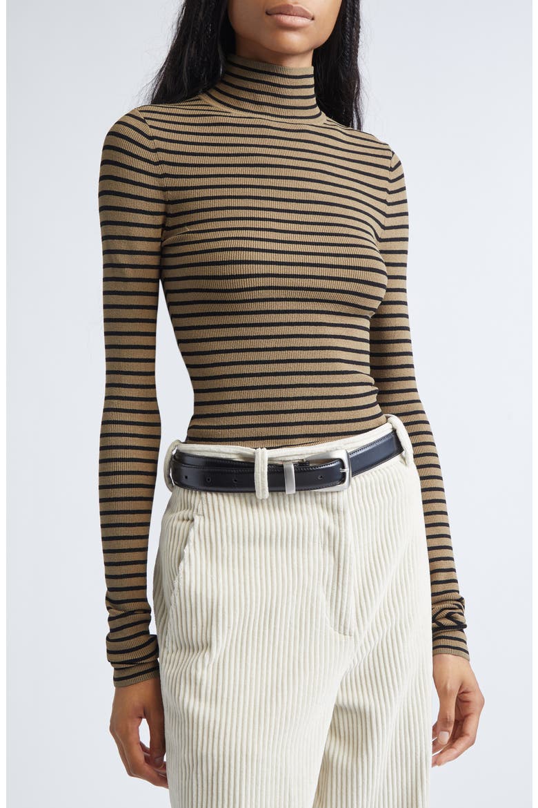 Didi Velvet Stripe Sweater, Alternate, color, KHAKI/ BLACK