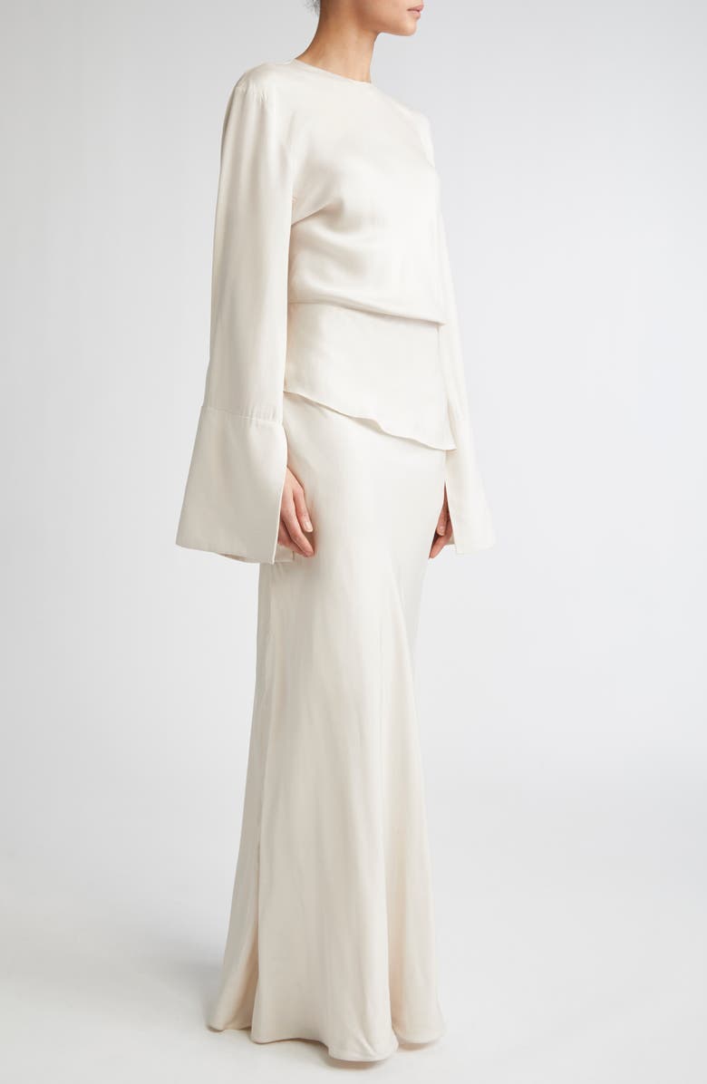 Brandon Maxwell The Violet Long Sleeve Twill Gown, Alternate, color, Pearl