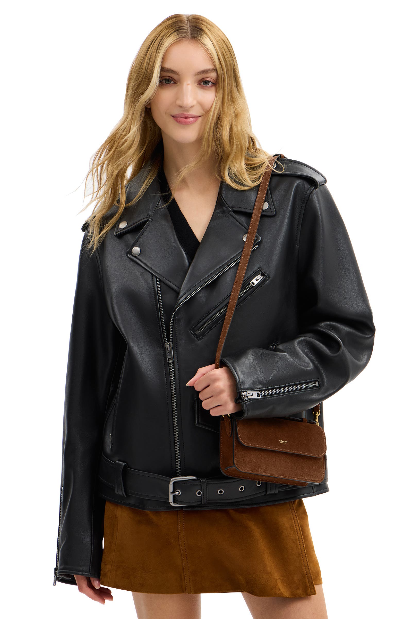 COACH Elora Refined Leather Crossbody Bag, Alternate, color, B4/ Warm Brown