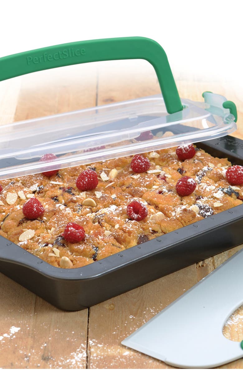 BergHOFF Perfect Slice Covered 9x13 Cake Pan & Cutting Tool - 3-Piece Set, Alternate, color, Grey