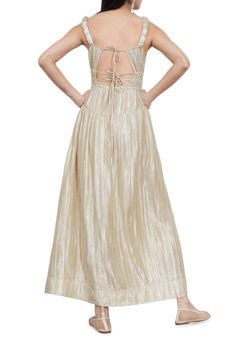 Pleated Metallic Satin Dress, Alternate, color, CREAM