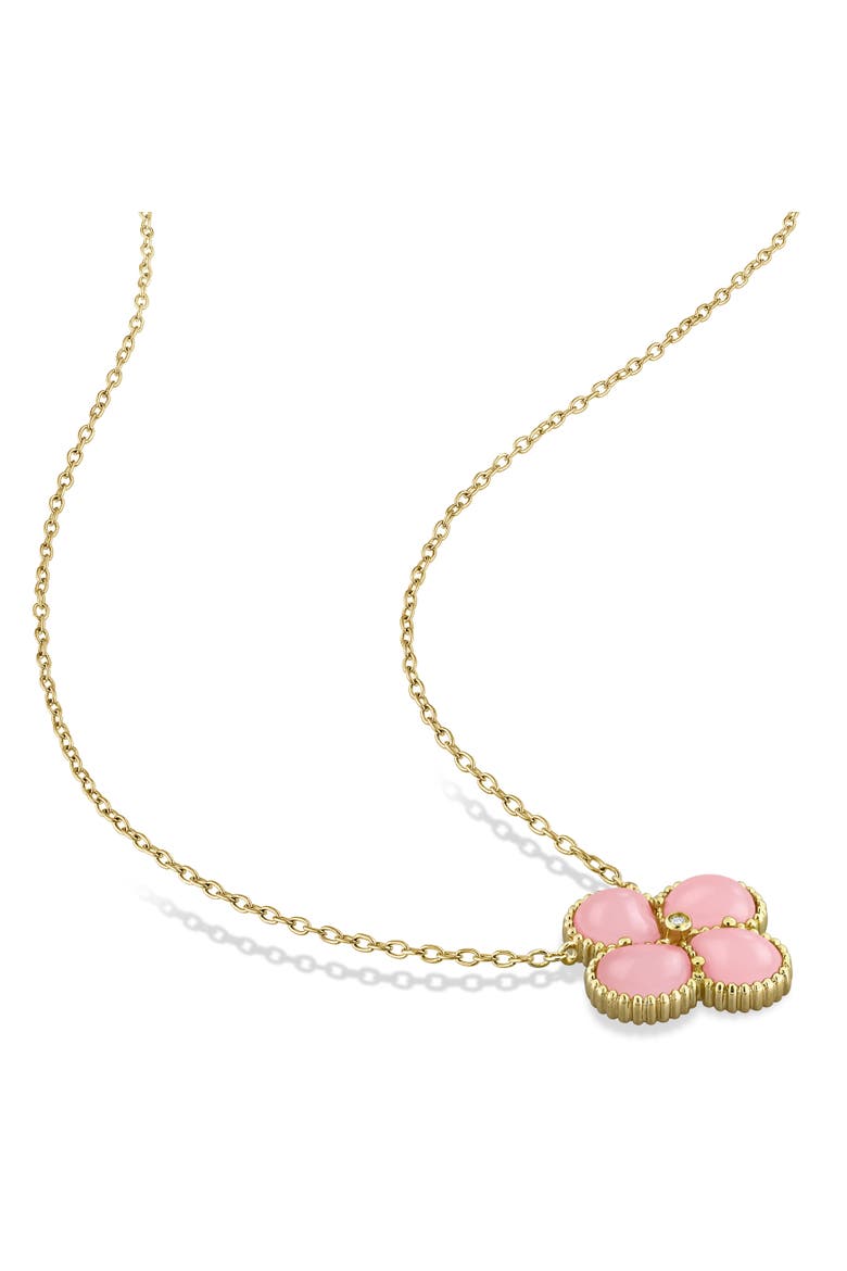 Created-Gemstone & Diamond Accent Clover Necklace, Alternate, color, Created Pink Opal