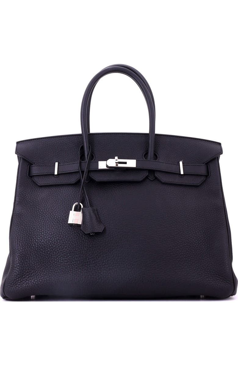 Pre-Owned Hermes Birkin Handbag Black Clemence with Palladium Hardware 35, Main, color,
