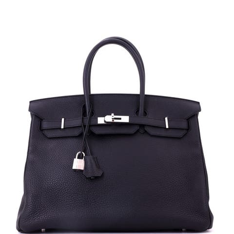 Birkin Handbag Black Clemence with Palladium Hardware 35