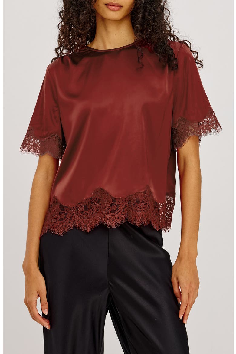 Sonora Lace Trim Satin Top, Main, color, CRIMSON