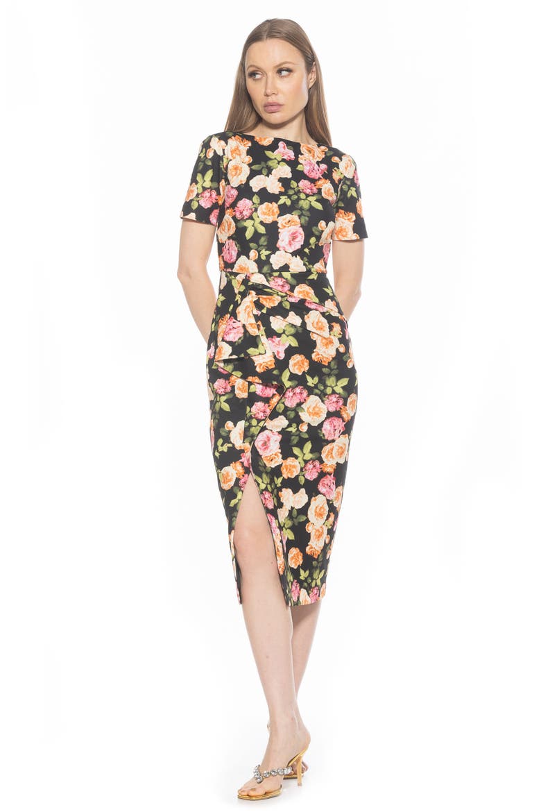 Zayd Midi Sheath Dress, Alternate, color, BLACK FLORAL