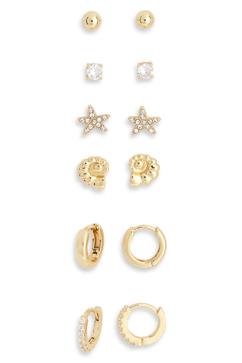 Hugs & Studs Set of 6 Cubic Zirconia Sealife Earrings, Alternate, color, CLEAR- GOLD