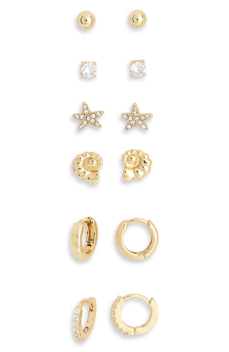 Leith Hugs & Studs Set of 6 Cubic Zirconia Sealife Earrings, Alternate, color, Clear- Gold