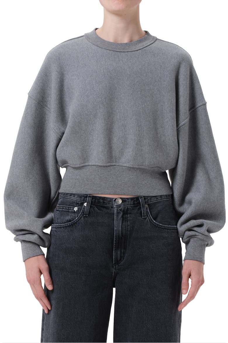 Kit Cotton Fleece Crop Sweatshirt, Main, color, GREY HEATHER GREY