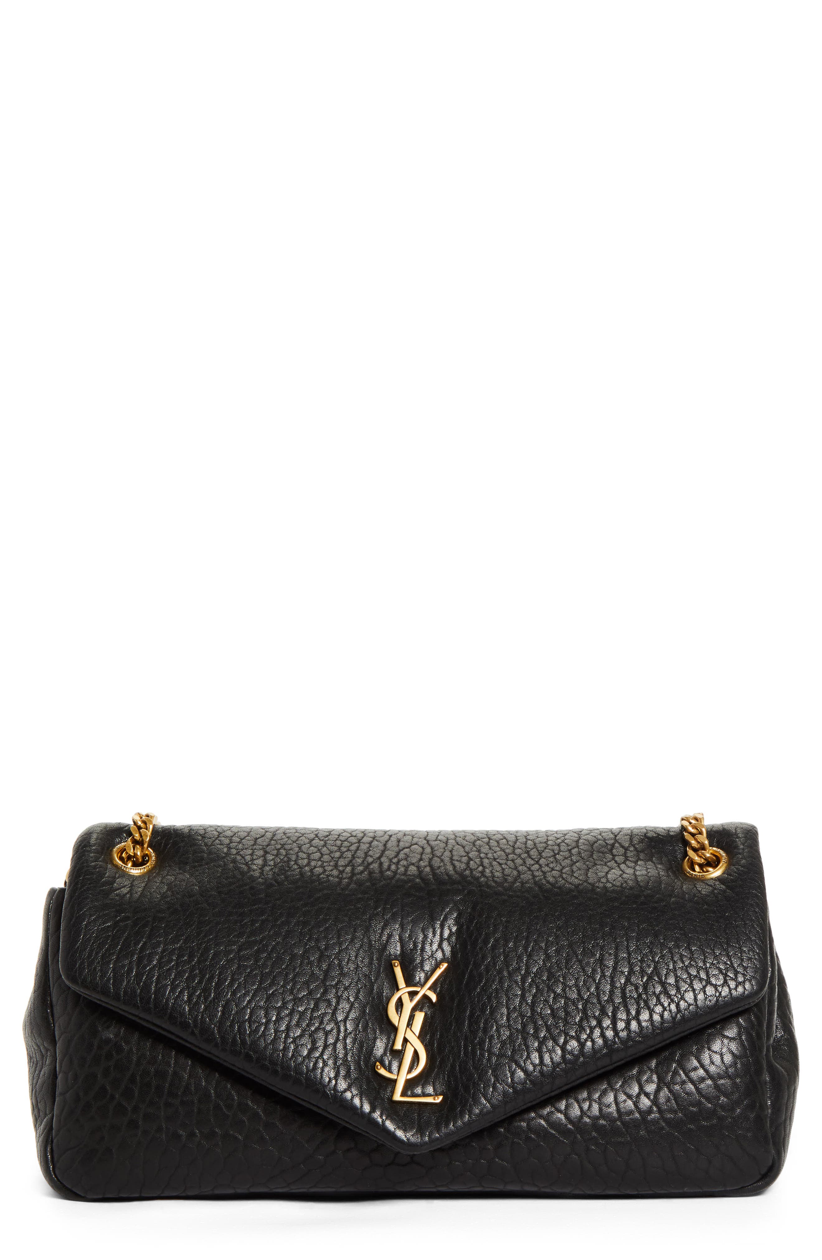 Saint Laurent Medium Calypso Leather Shoulder Bag, Main, color, Noir