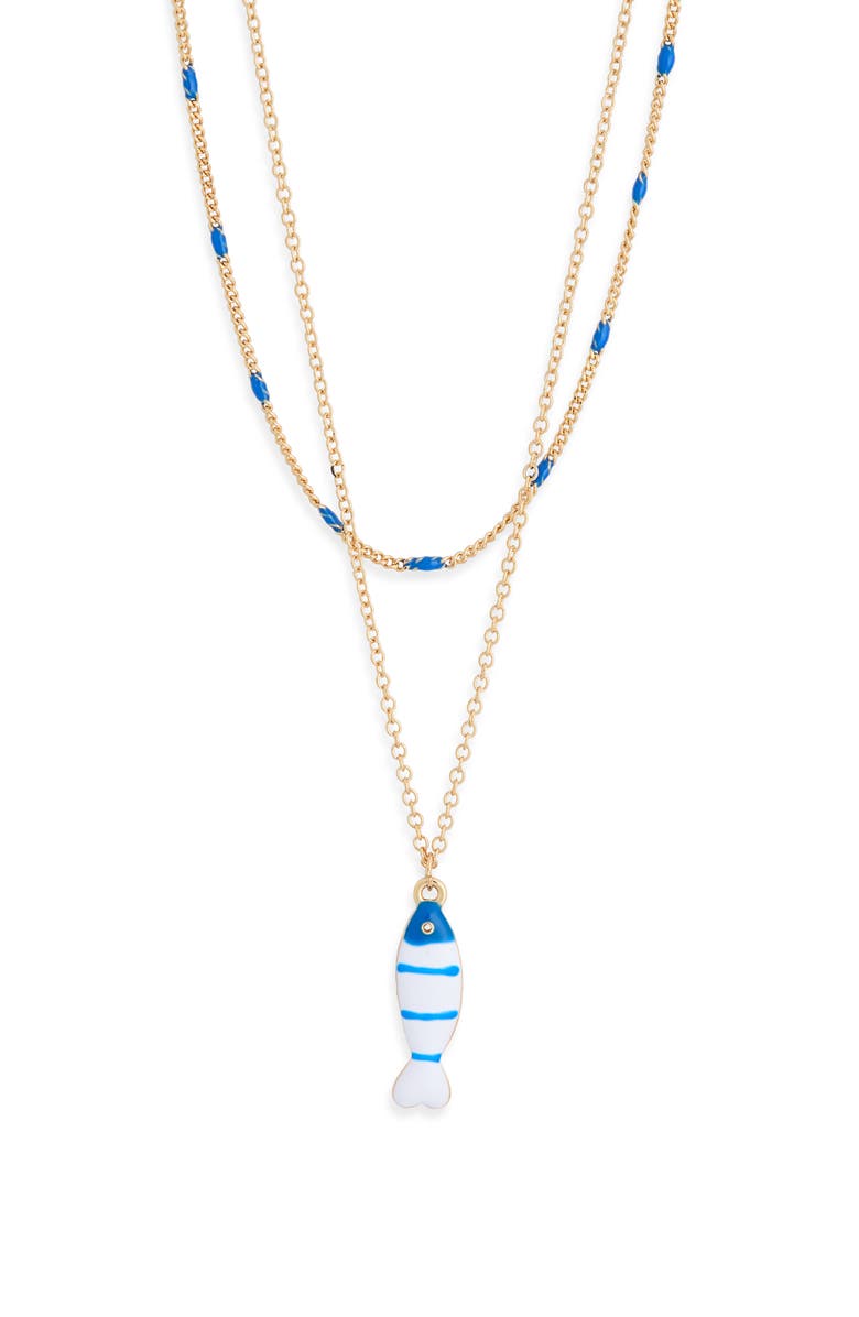 Leith Set of 2 Enamel Fish Pendant & Chain Necklaces, Alternate, color, Blue- White- Gold