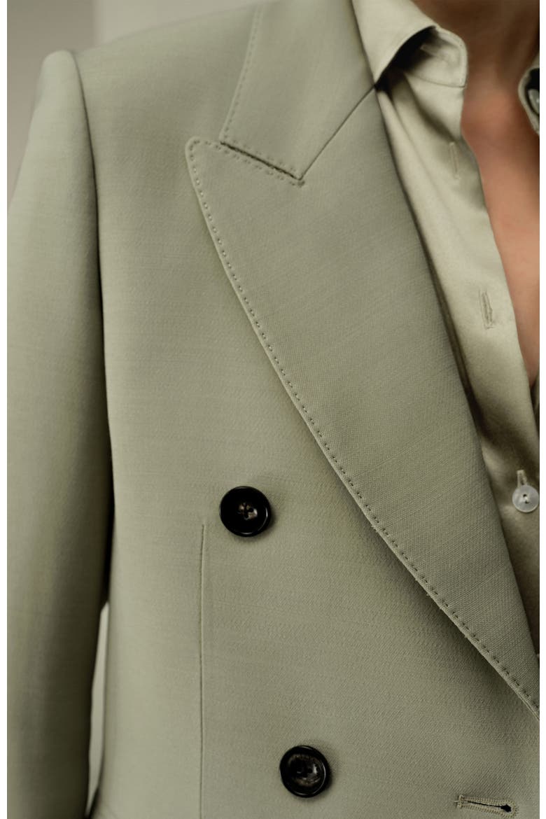 Women's Silk-Wool Blend Double Breasted Lapel Blazer, Alternate, color, Laurel Oak