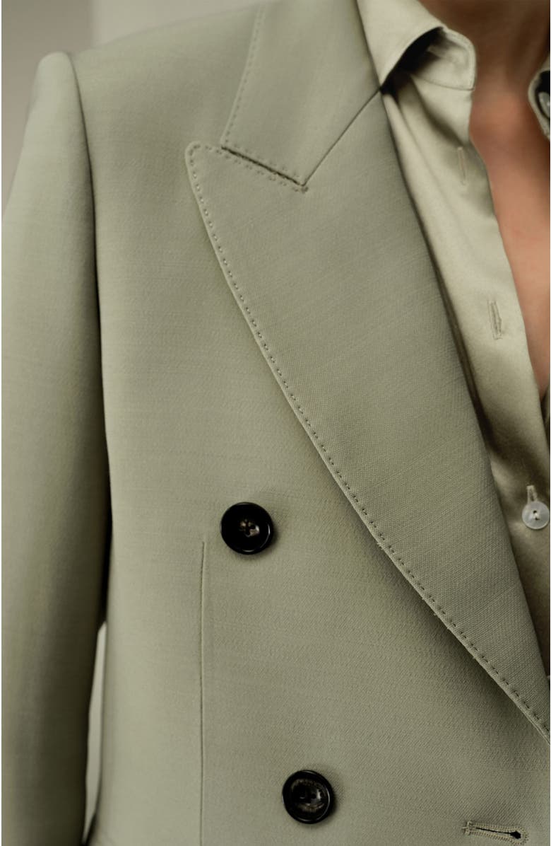 Lilysilk Women's Silk-Wool Blend Double Breasted Lapel Blazer, Alternate, color, Laurel Oak