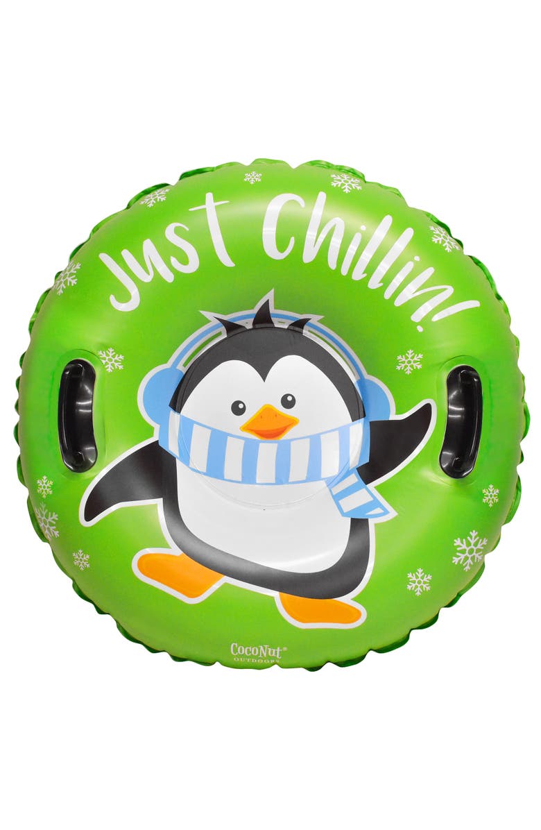 Coconut Outdoor Just Chillin Green Penguin 32" Junior Snow Tube, 5+, Main, color, Multicolored