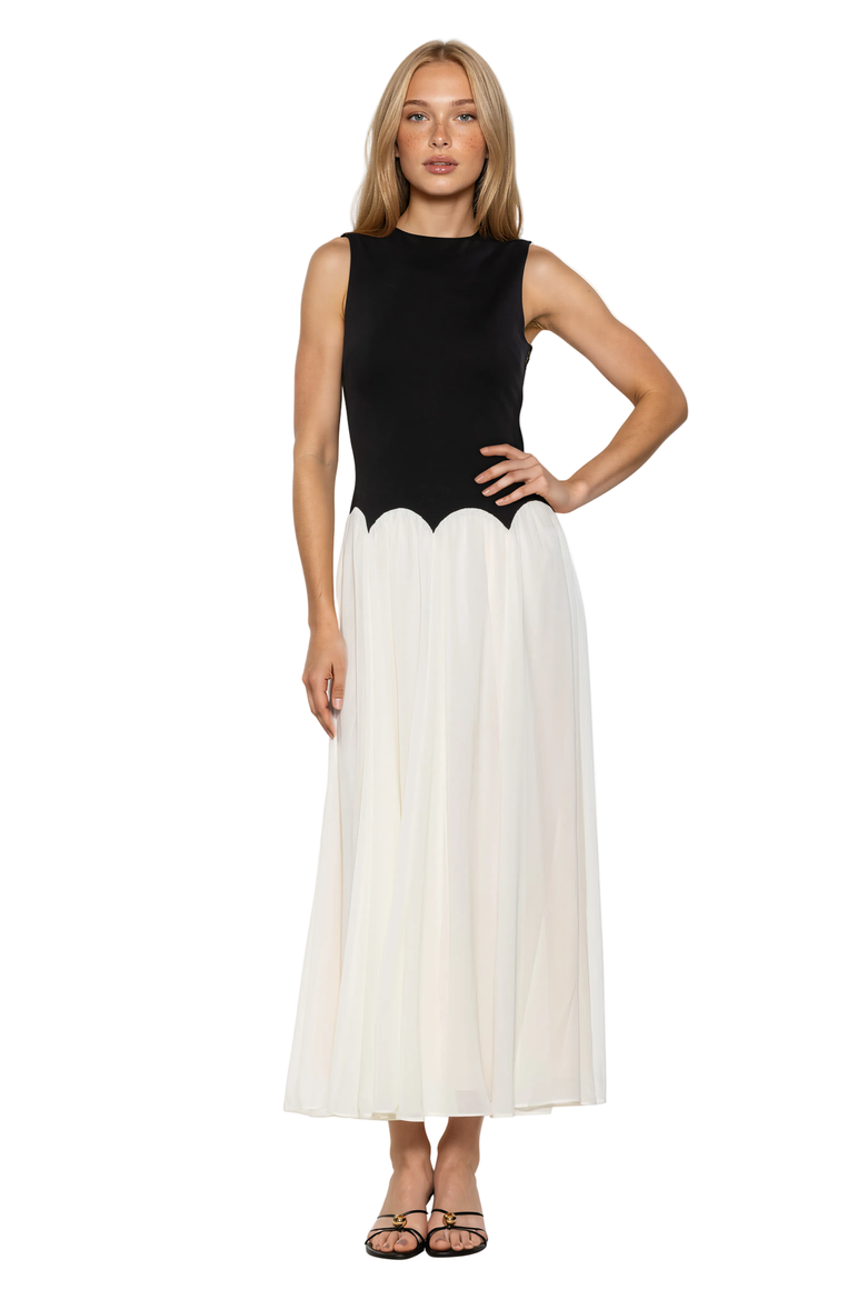 Emilia Crewneck Dropped Waist Dress, Main, color, Black/White