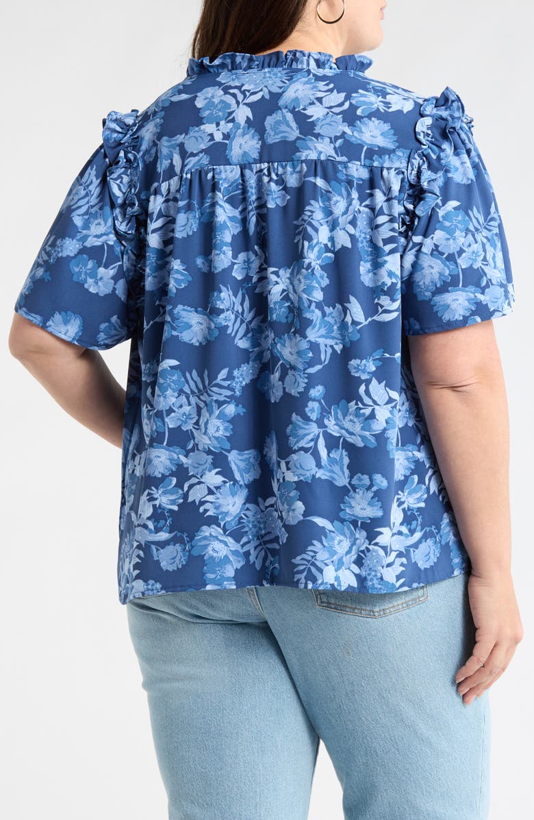 SUGARLIPS Bary Danielle Floral Ruffle Top, Alternate, color, Navy-Blue