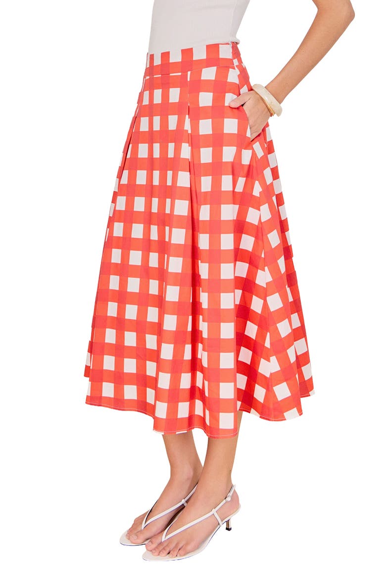 Plaid Pleated A-Line Midi Skirt, Alternate, color, RED