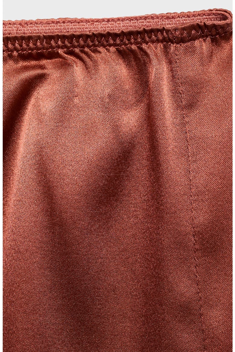 Contrast Lace Trim Stretch Silk Pajama Shorts, Alternate, color, BROWN