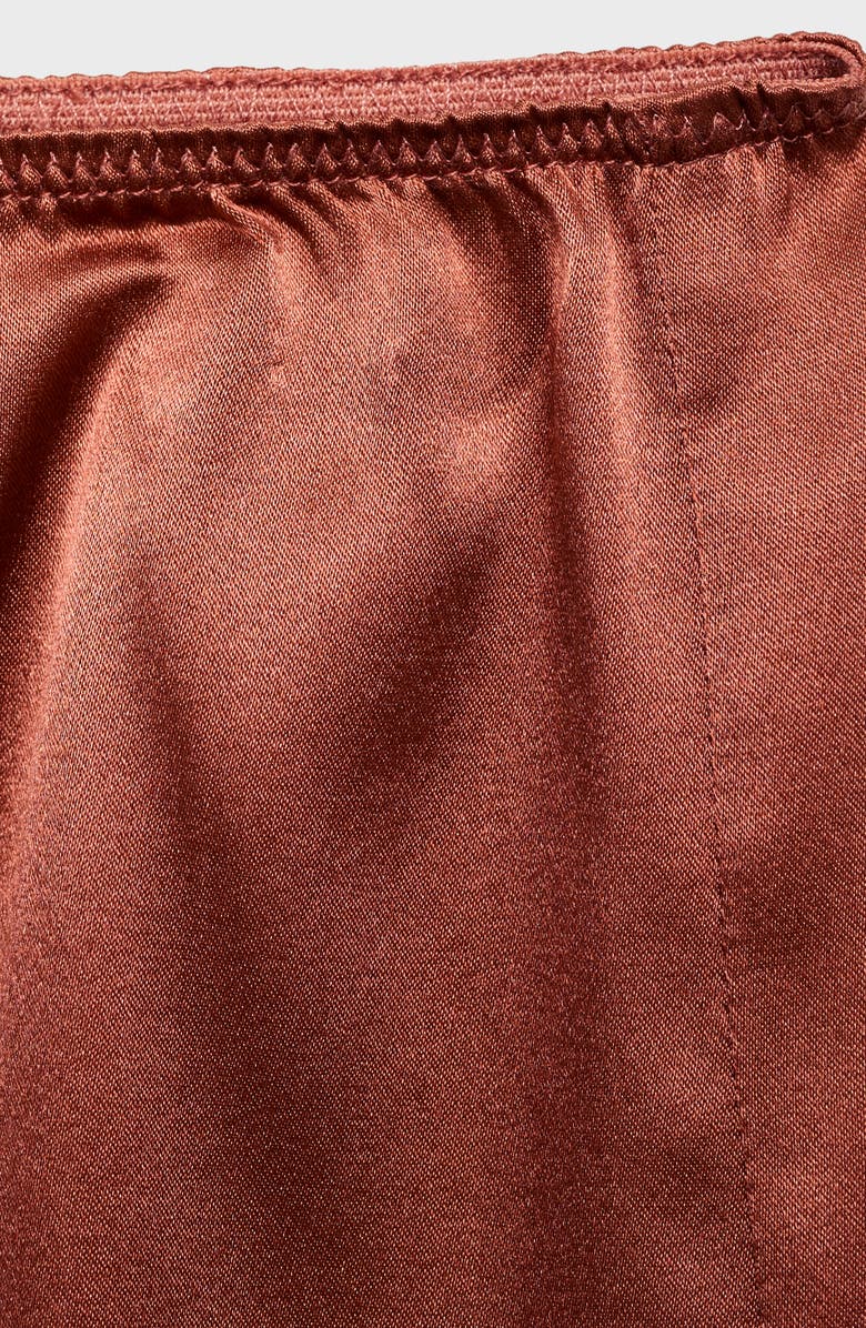 MANGO Contrast Lace Trim Stretch Silk Pajama Shorts, Alternate, color, Brown