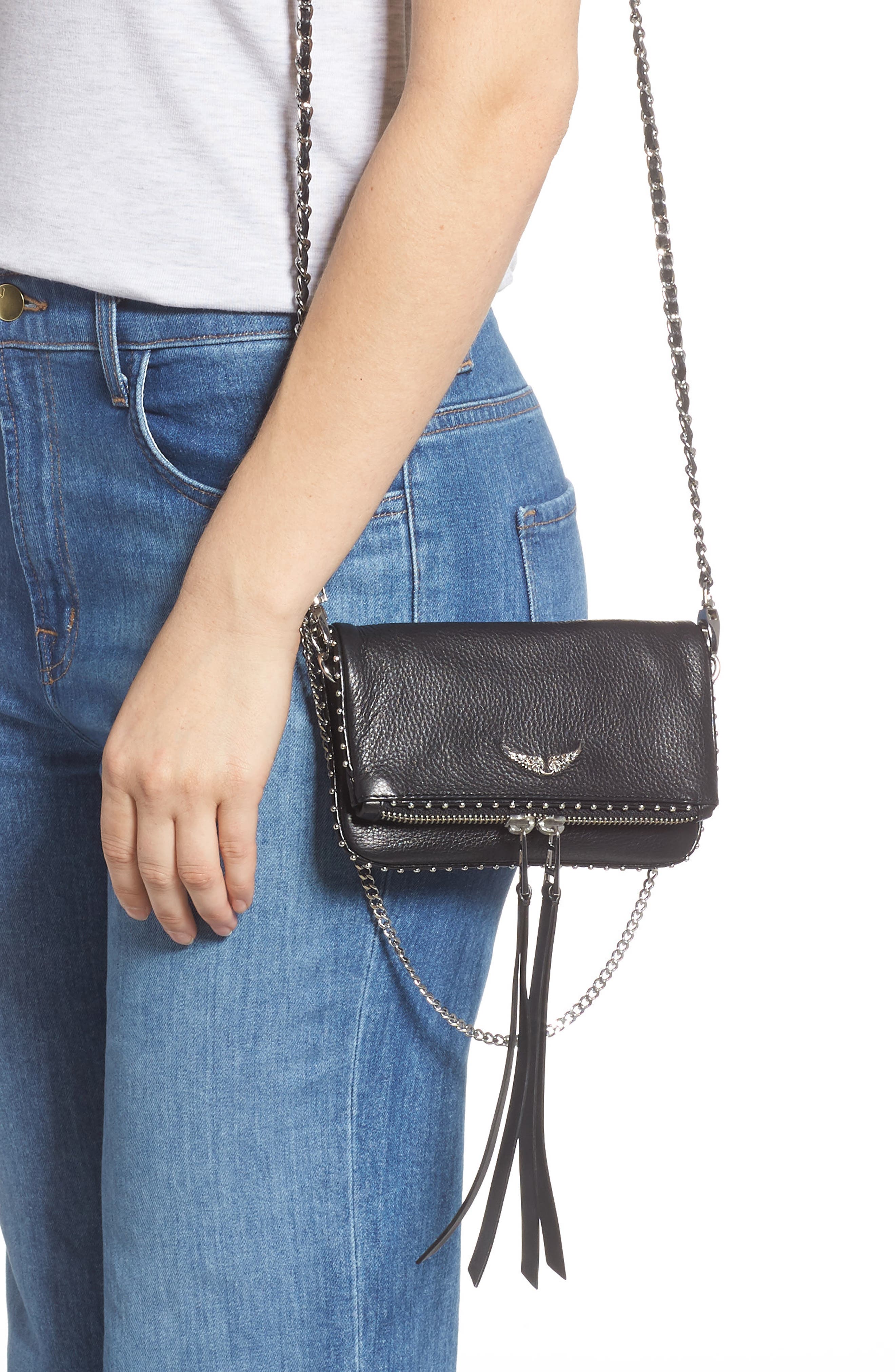 Zadig & Voltaire Rock Nano Leather Crossbody Bag, Alternate, color, 