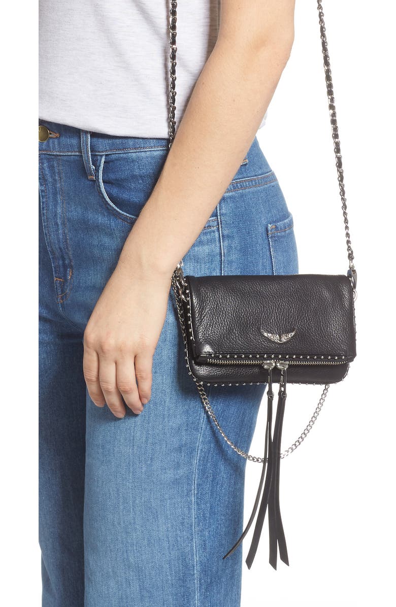Zadig & Voltaire Rock Nano Leather Crossbody Bag, Alternate, color,