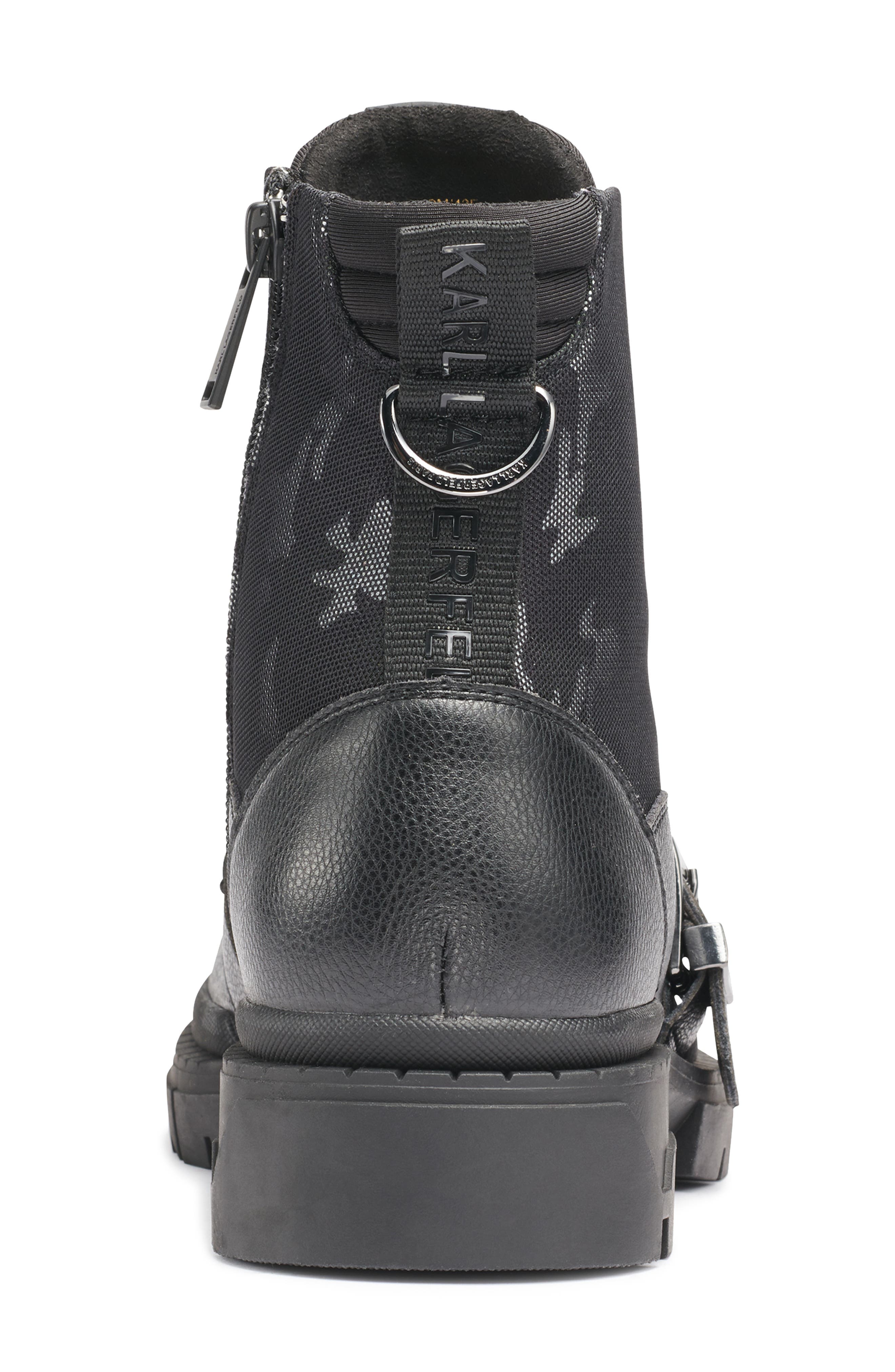 KARL LAGERFELD PARIS Leather & Nylon Combat Boot, Alternate, color, 