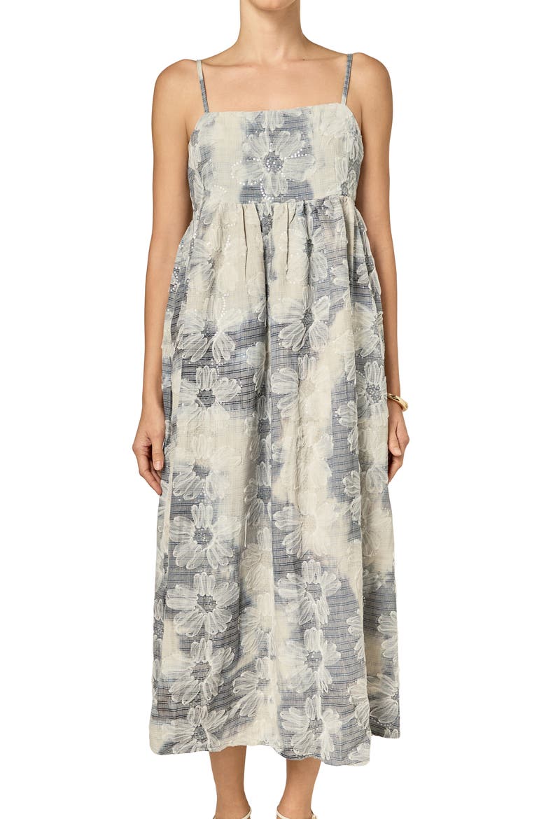 Floral Embroidery Sleeveless Midi Dress, Alternate, color, BLUE/ OFF WHITE