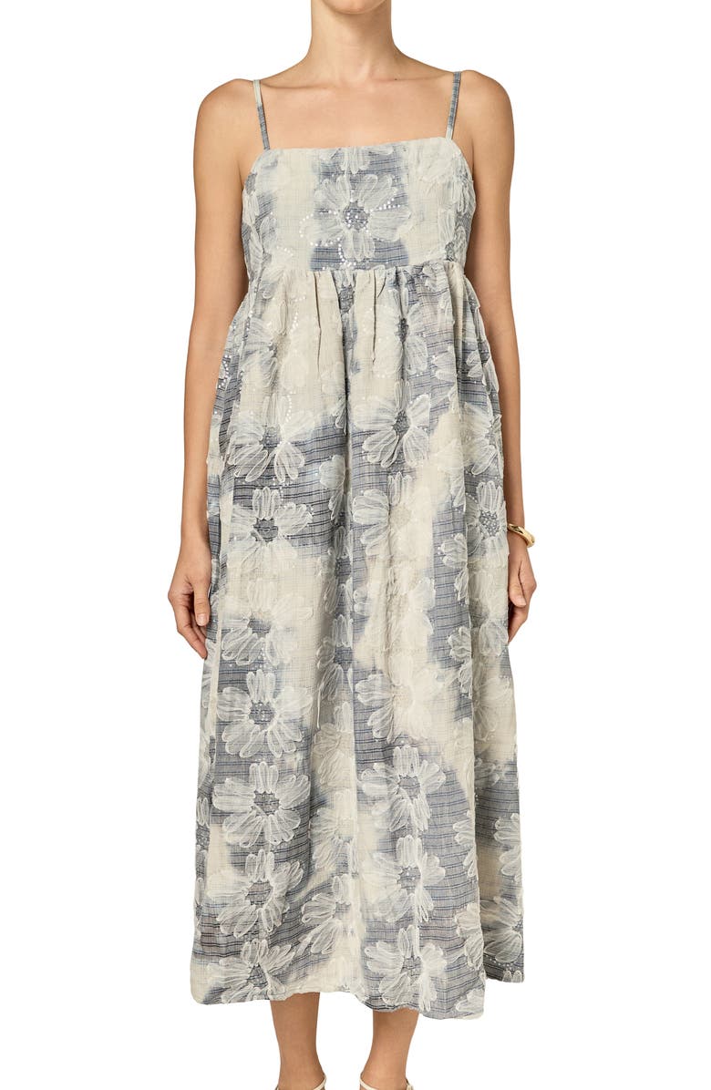 English Factory Floral Embroidery Sleeveless Midi Dress, Alternate, color, Blue/ Off White