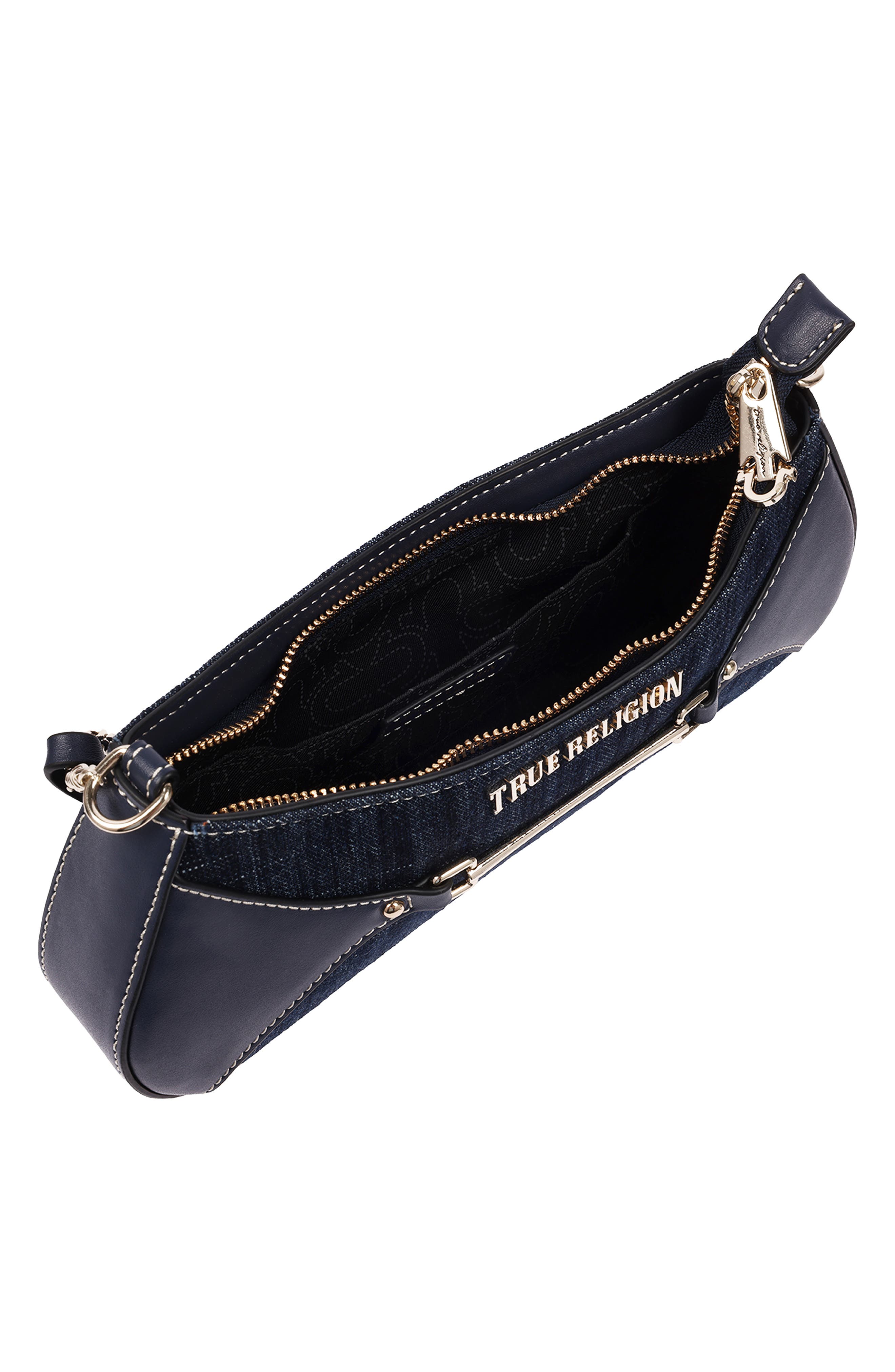 Zip Top Denim Baguette, Alternate, color, DARK DENIM
