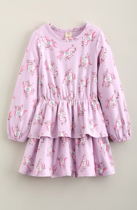 Kids' Tiered Polka Dot Long Sleeve Dress