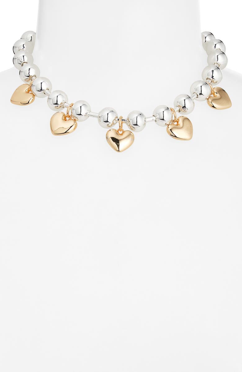 Open Edit Heart Orb Collar Necklace, Alternate, color, Silver- Gold