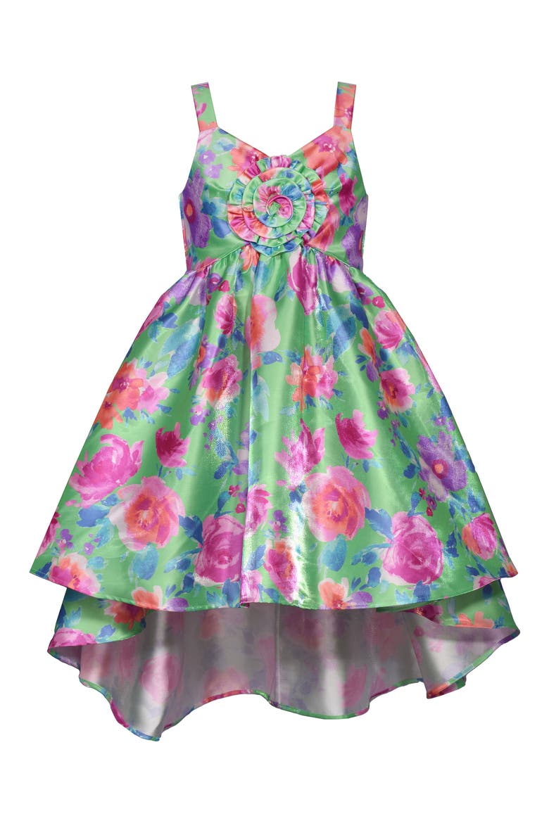 Kids' Rosette High-Low Party Dress, Main, color, GREEN