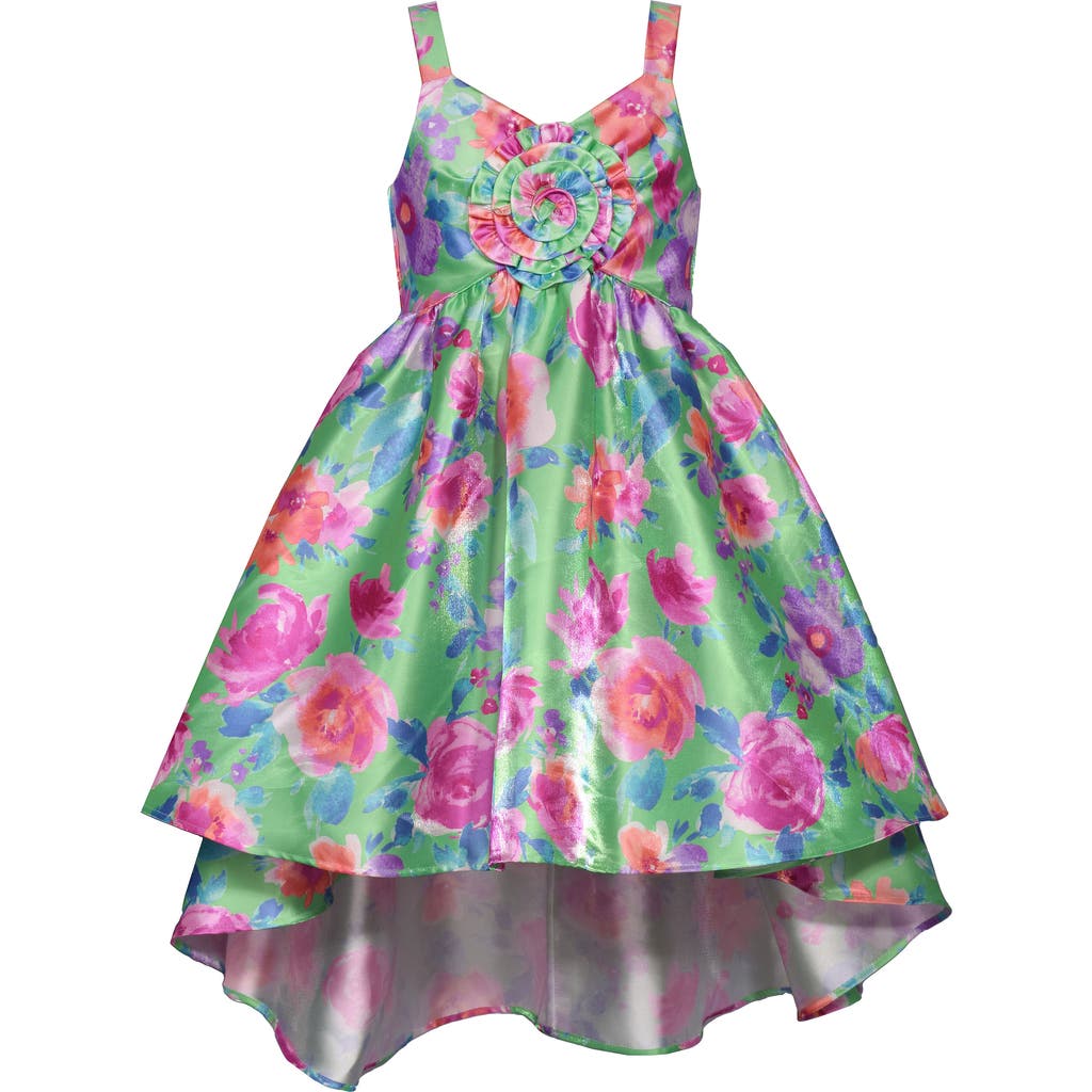Iris & Ivy Kids' Rosette High-low Party Dress In Green