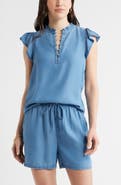 Caslon® Flutter Sleeve Popover Chambray Top