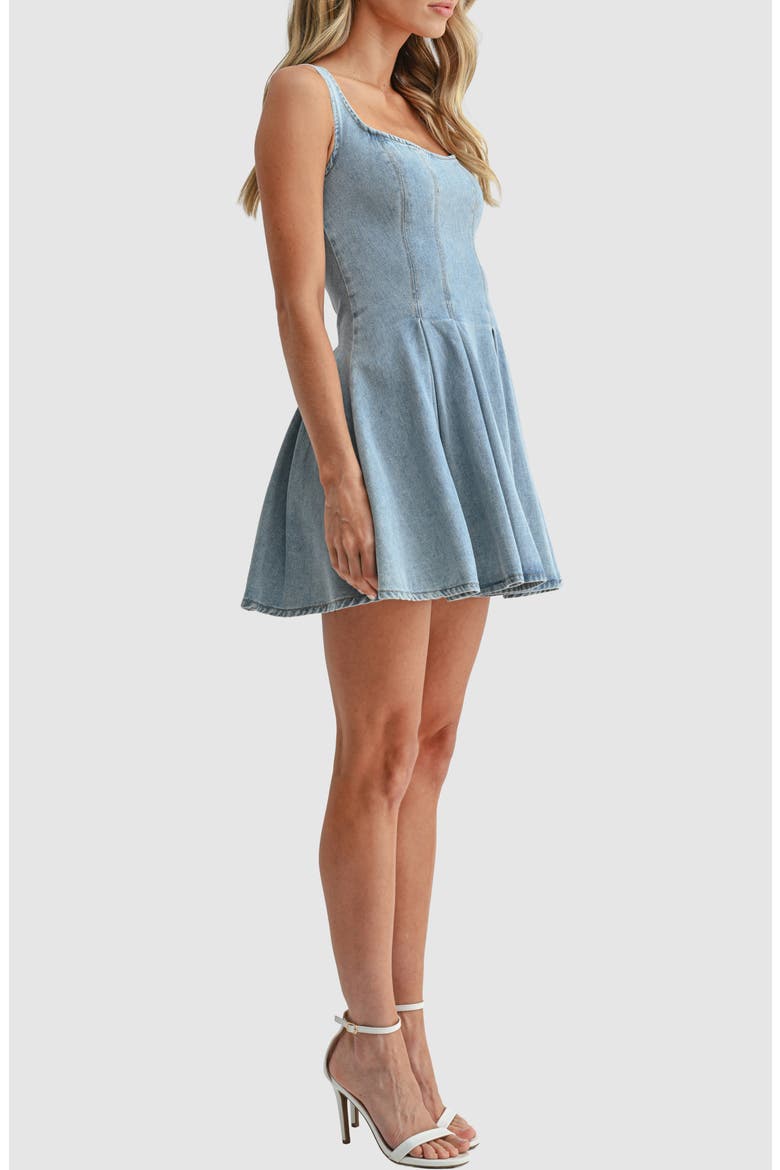 Square Neck Denim Fit and Flare Minidress, Alternate, color, LIGHT DENIM