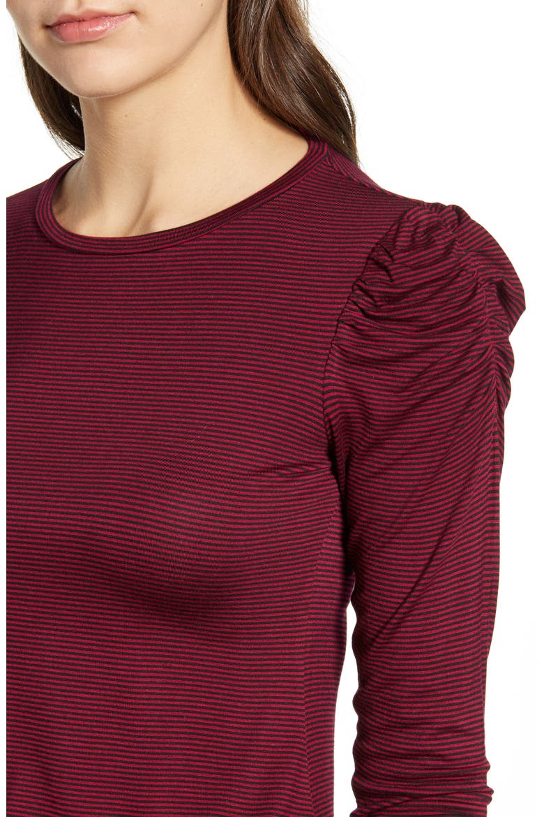 Bishop Sleeve Top, Alternate, color, BURGUNDY/ BLACK STRIPE