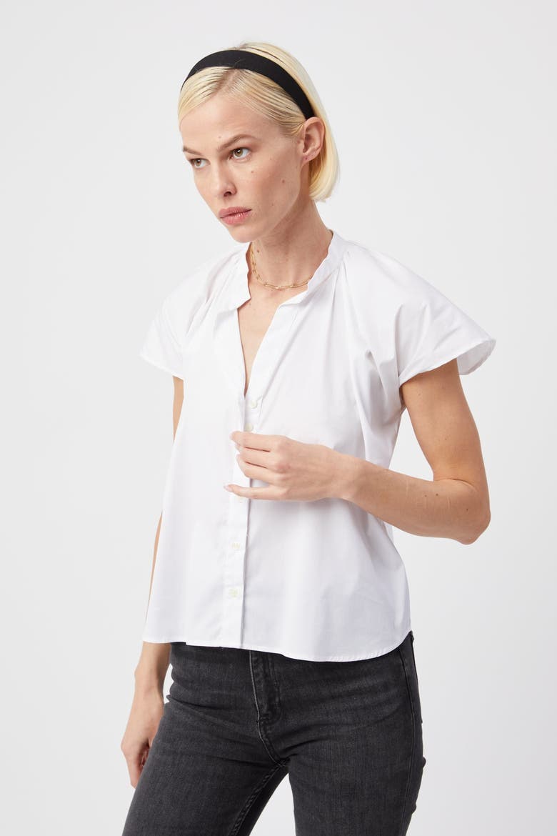 The Flutter Shoulder Short Sleeve Shirt, Alternate, color, White