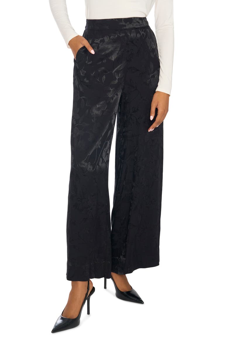 Floral Jacquard Wide Leg Pants, Main, color, RICH BLACK