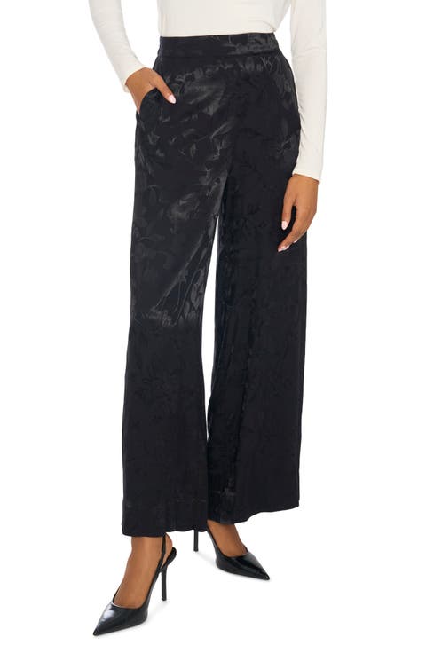 Floral Jacquard Wide Leg Pants