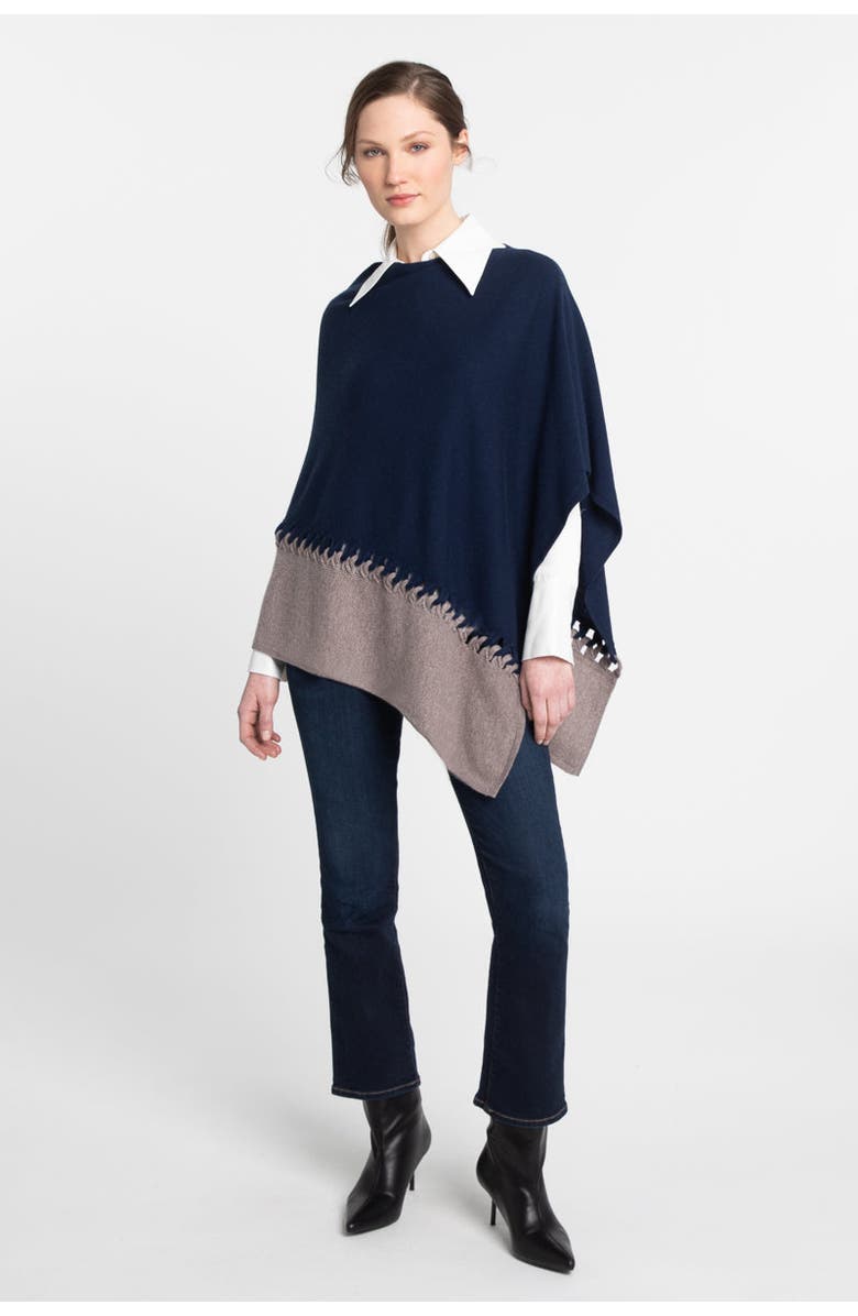 Kinross Cashmere Twist Stitch Poncho, Alternate, color, Black/Birch