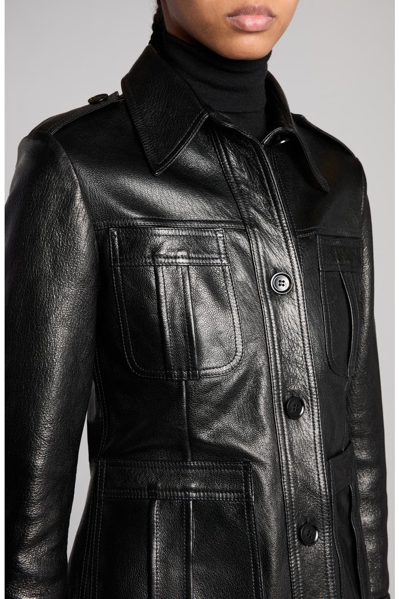 Leather Trucker Jacket, Alternate, color, BLACK
