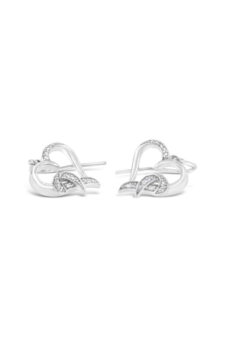 Silver Round Diamond Heart Dangle Earrings, Alternate, color, White