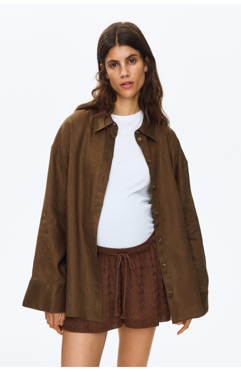 H&M Mama Pointelle-knit Drawstring Shorts, Main, color, Brown