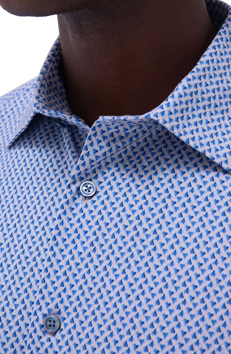 Bugatchi Miles OoohCotton<sup>®</sup> Heart Print Short Sleeve Button-Up Shirt, Alternate, color, Cobalt
