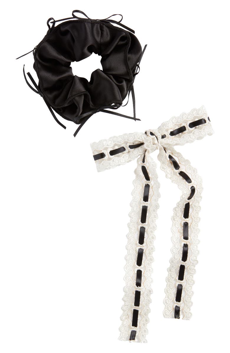 BP. Lace Bow Barrette & Scrunchie Set, Main, color, Ivory- Black