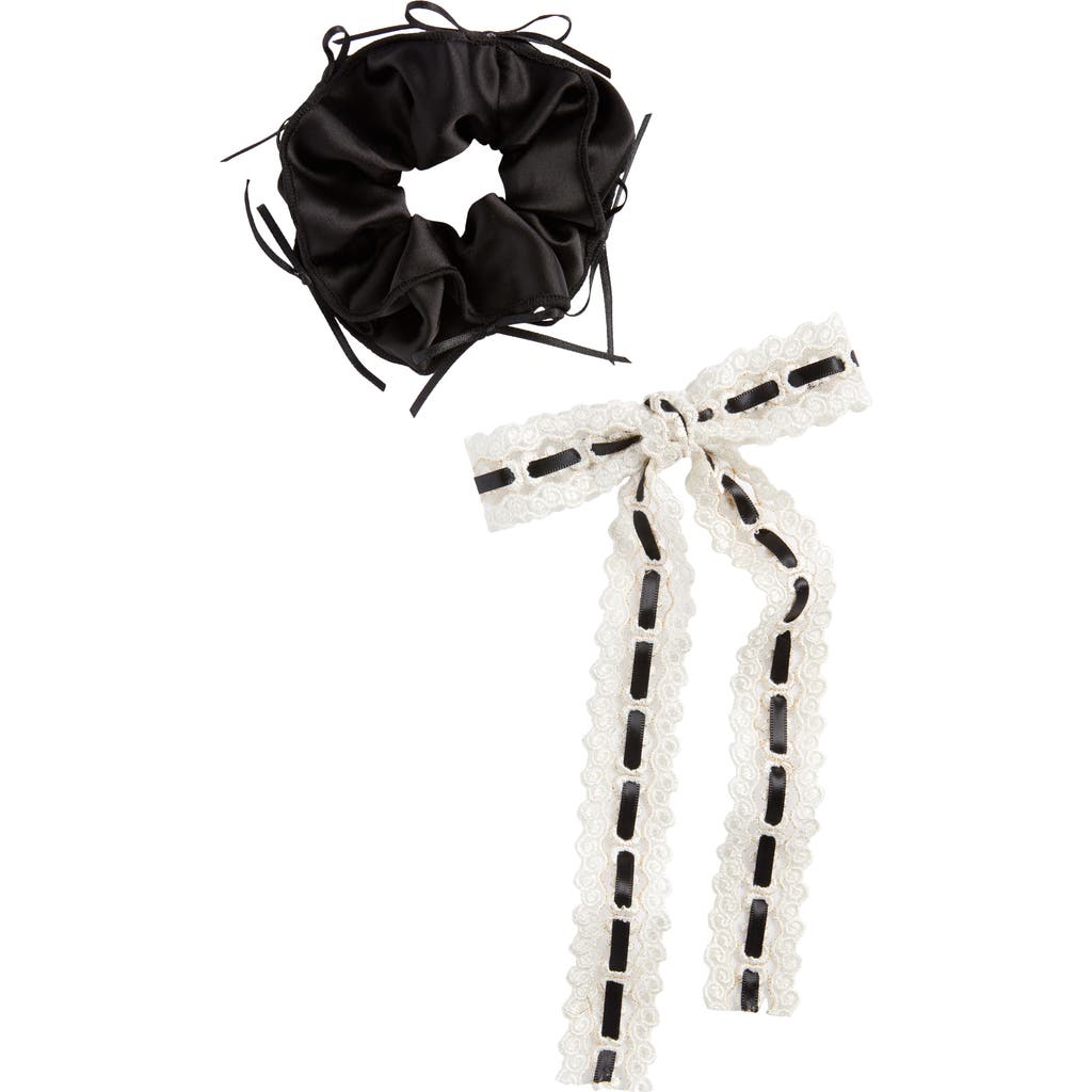 Bp. Lace Bow Barrette & Scrunchie Set In Black