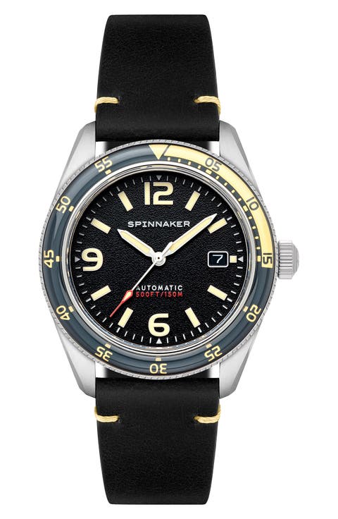 Fleuss Automatic Leather Strap Watch, 43mm